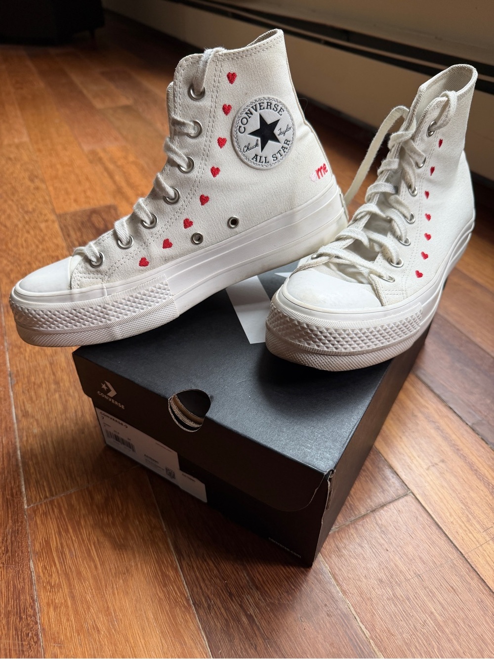 CONVERSE All Stars CTAS Lift Hi White/Valentine Red Hearts #A01599C size Women 7